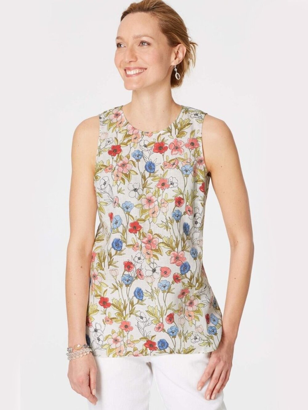 J. Jill Size XS NEW Linen Buttoned-Back Floral Sleeveless Top